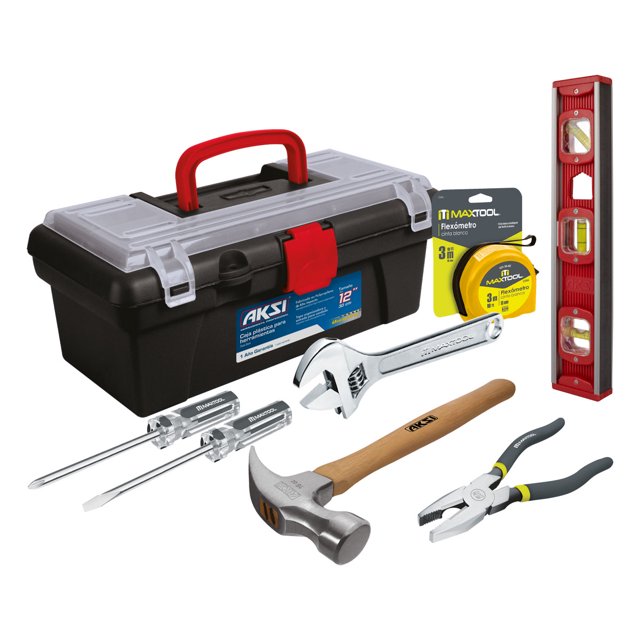 Caja Herramientas Basicas Aksi Trabajo Hogar Reparacion 8pz