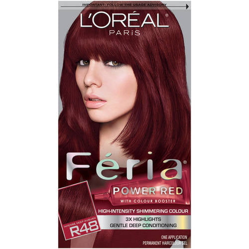 L'L'Oreal Paris Feria Multi-Faceted Shimmering Permanent Hair Color, R48  Red Velvet (Intense Deep Auburn), 1 kit