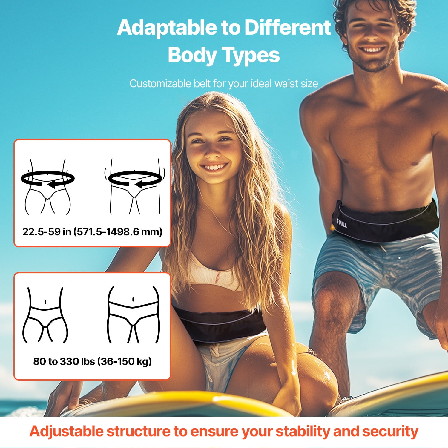 KFFKFF Adult Inflatable Belt Pack,105N Buoyancy,Suitable for Over 80 Pounds and Waist up to 59 inches Adjustable,Inflatable Waist PFD for Stand Up Paddleboarding,Kayaking,Black(CO2 Cylinder Excluded)