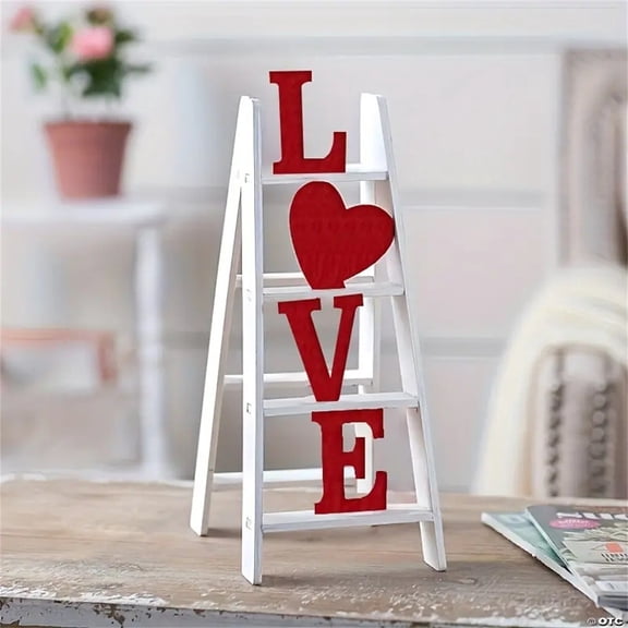 1Pc Valentine Love Ladder Tabletop Decoration,LOVE Valentines Day Decor Ladder,Red Valentines Day Decorations For The Home Table Decor,Wood Love Ladder Table Decor for Valentine Gift,White,2.76x4x6"