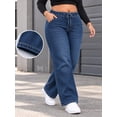 thumbnail image 3 of Reloust Women's Plus Size High-Rise Wide-Leg Drawstring Jeans, Deep Blue, 1XL, 3 of 4