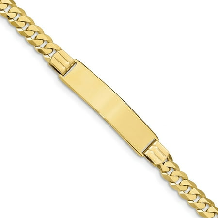 Solid 10k Yellow Gold Flat Cuban Curb Link ID Bracelet 7" - with Secure Lobster Lock Clasp (10.2mm)