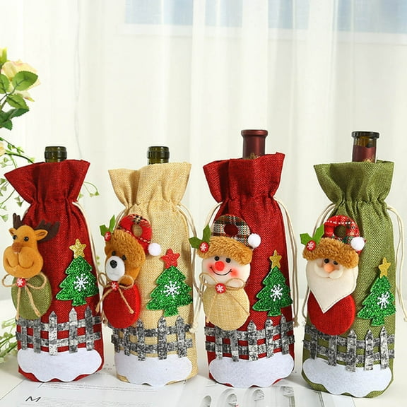 Pretyzoom 2Pack Holiday Bottle Cover Linen Reusable Assorted Color For Christmas Party