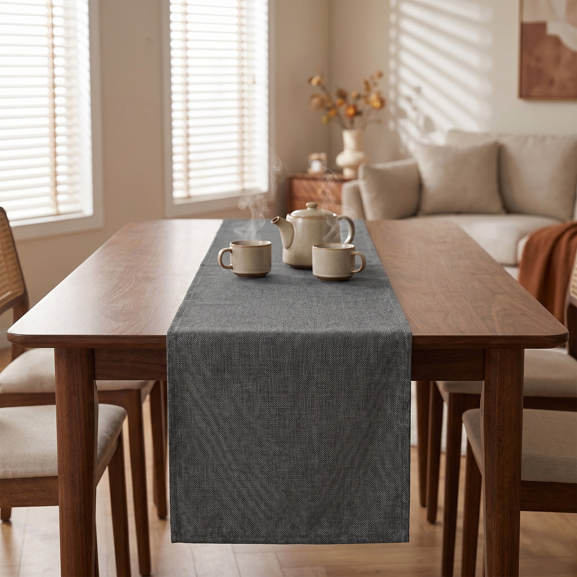 Unique Bargains Washable Polyester Kitchen Runner for Dining Table Gray 13" x 60.2"