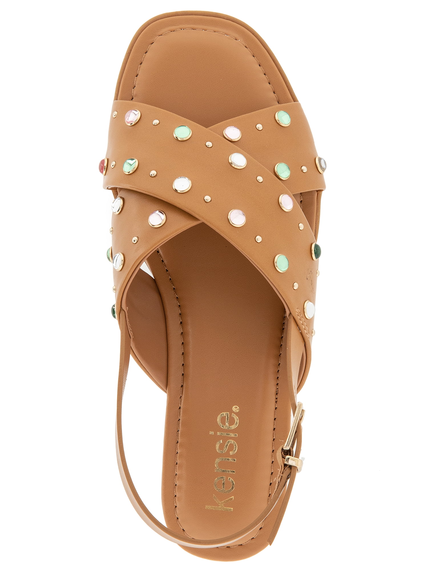 Kensie Women's Alishia Gem Crossband Wedge Flat Sandal