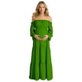 thumbnail image 3 of Gyujnb Lightweight Flowy Boho Maternity Tiered Maxi Dress Off Shoulder Ruffle Neck Long Bubble Flare Sleeve Smocked High Waist Elegant Gown for Pregnancy Photoshoot,L, 3 of 9