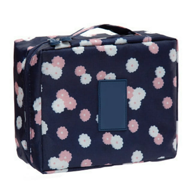 Bolsa de cosméticos grande impermeable, duradera, portátil y resistente con asa para viajes, color azul marino