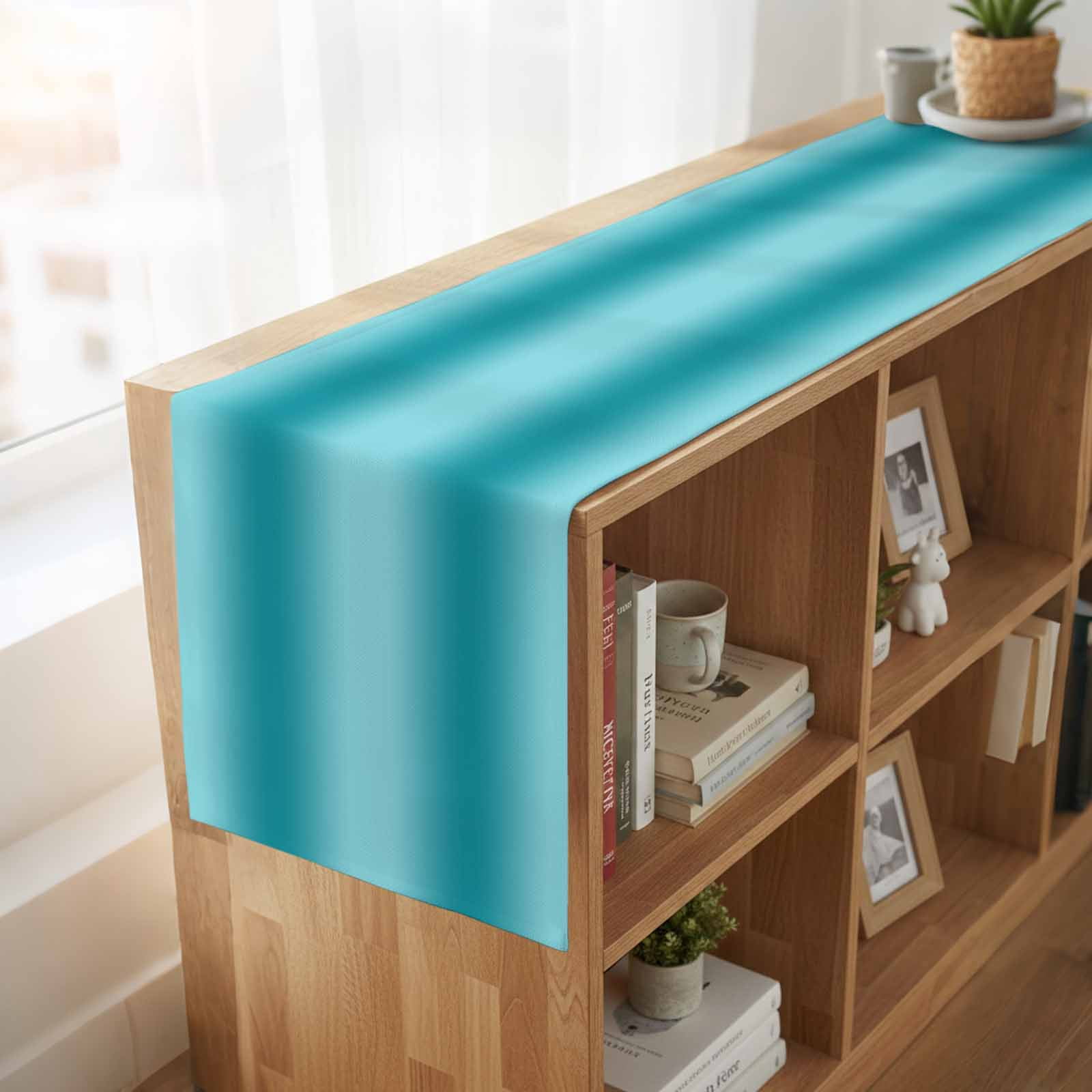Teal Ombre Short Table Runner 60 Inches Long,Modern Abstract Art Farmhouse Gradient Cotton Linen Table Runners Dresser Scarves,Tabletop Scarf Furniture Cover for Home Dinner Party Decor 13"x60"