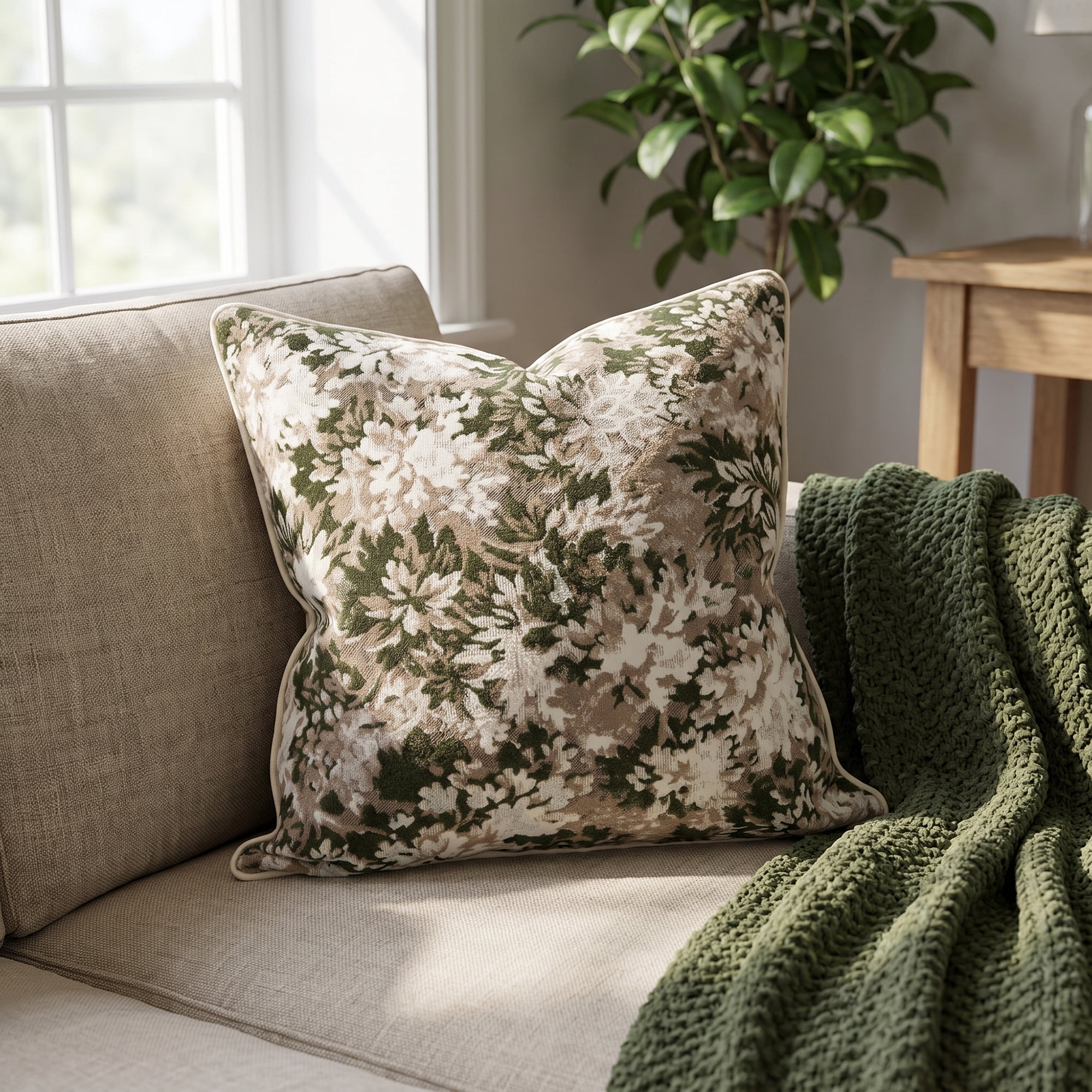 Unique Bargains 2Pcs Floral Throw Pillow Covers Chenille Cushion Cases Dark Green 18"x18"
