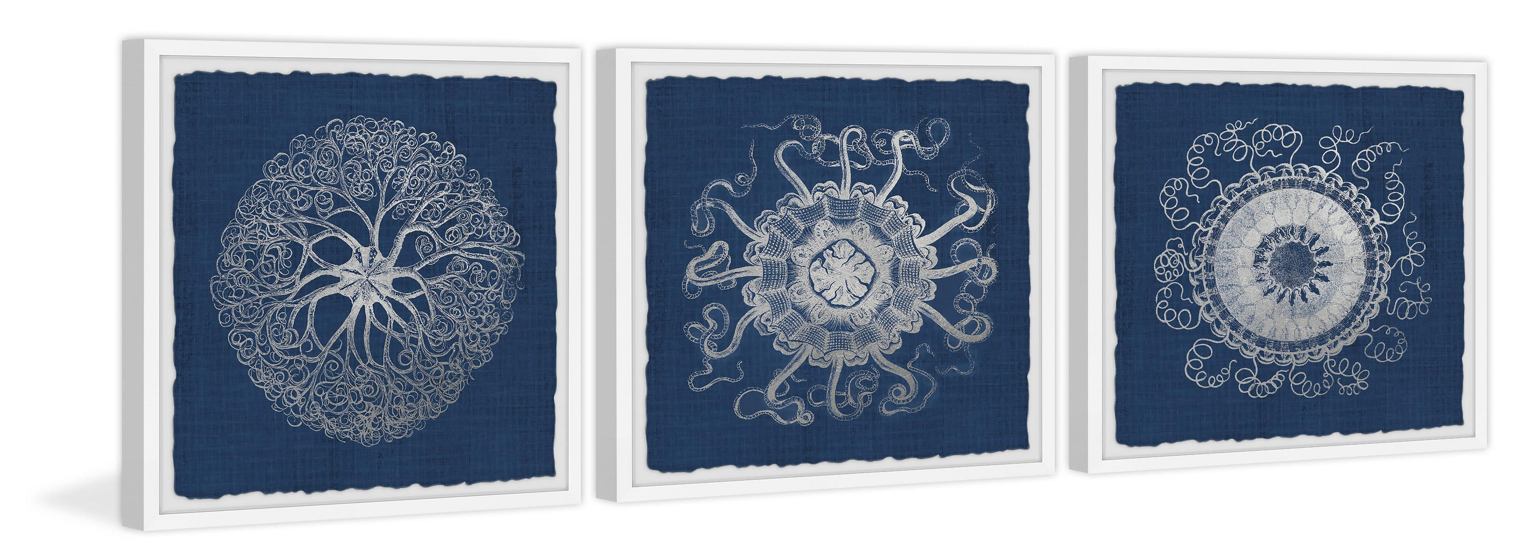 Marmont Hill Sea Anemone on Indigo Triptych