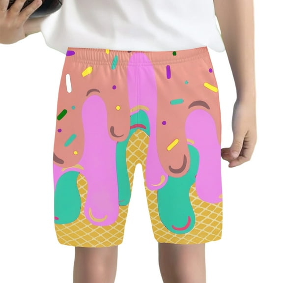 Gbsyewxs Shorts Boys Elastic Waist Ice Cream Print Pull On ​Casual Summer Toddler Shorts Beige Size 5-6 Years