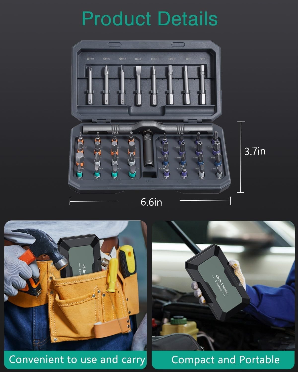 UU&T 42 in 1 Magnetic Screwdriver Set, Multi Bit Ratchet Screwdriver Set with T Handle, Portable Storage Case, DIY Repair Tool Kit for Electronic Repair, Furniture, Bicycle, Computer, Gray