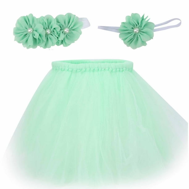 Conjunto de falda y diadema para recién nacidos con pecho envuelto, falda y vestido para fotografía de recién nacidos, color verde claro, 100 días de bebé
