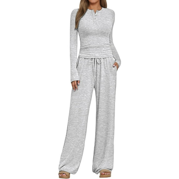TIANZEN Casual Neck Button Down Long Sleeve Top With Wide Leg Trousers Comfortable Wear Outfit Formal Dresses with Pants Wedding Suits Women