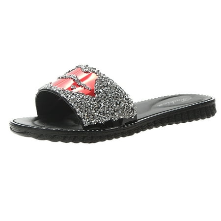 

Tangnade Ladies daily all-match casual shoes Women s Ladies Crystall Flip Flop Casual Flat Shoes Sandals Slippers Silver 37
