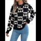 thumbnail image 1 of Suéter de Larga con Cuello Redondo para Mujer, Suéter Holgado de Punto, Tendencia de Otoño e Invierno, Tops Casuales de Moda. Negro S, 1 of 10