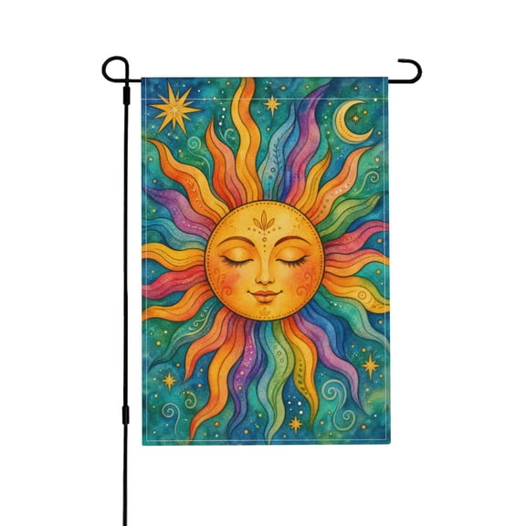 Celestial Sun Moon Garden Flag Colorful Boho Outdoor Decor Banner 12X18 Inch