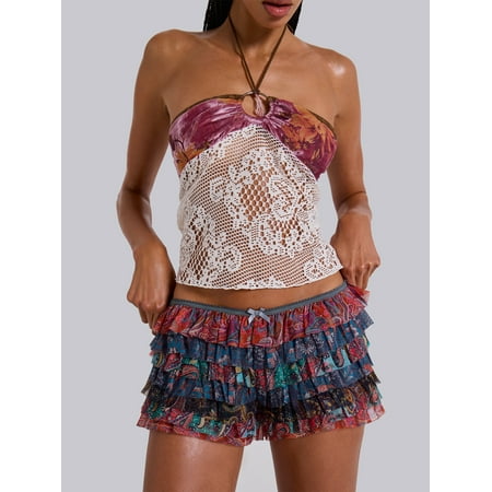 MIPREWUY Women Lace Bloomers Shorts Casual Summer Layered Ruffles Elastic Short Pants for Vacation Beach Club Streetwear