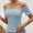 Light Blue, variant on Shirts For Women Trendy Sevevn Women's Off Shoulder Shirred Short Sleeve Crop Blouse Tee Top