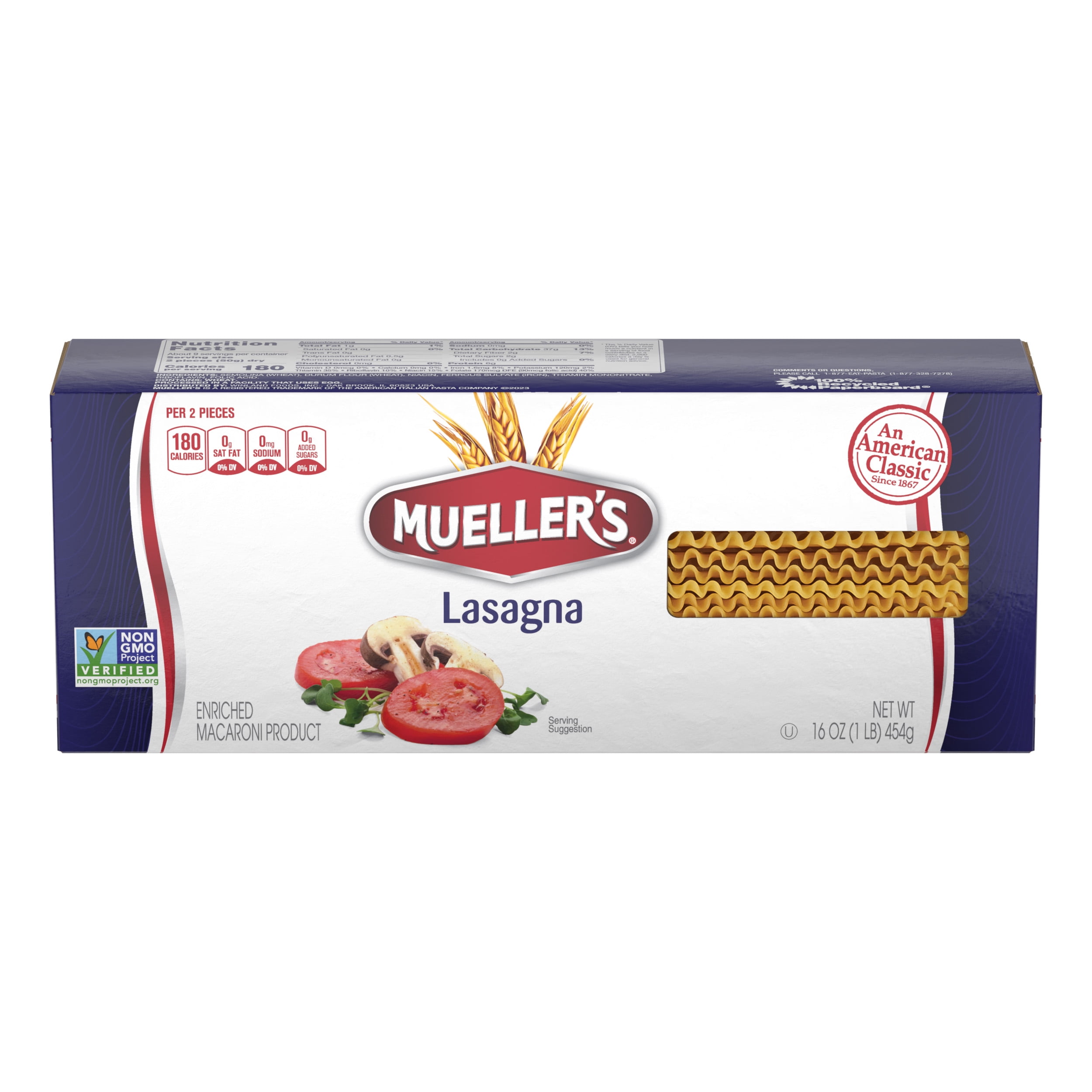 (3 pack) Mueller's Sodium-Free, Cholesterol-Free Lasagna Pasta, 16 oz (Shelf-Stable)
