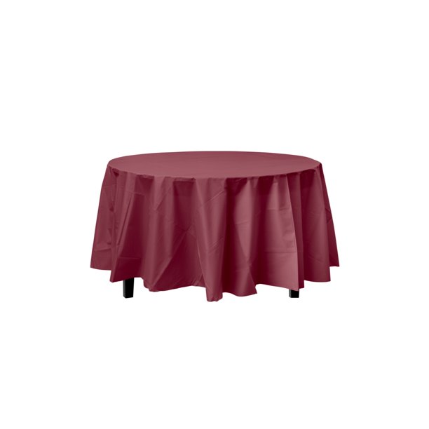 Bulk Premium Plastic Disposable 84 inch Round Tablecloth, Burgundy