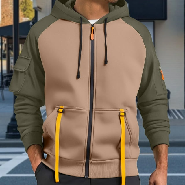 pstuiky camisetas de manga larga para hombre, Blusa/camiseta informal de manga larga con capucha y bolsillo con cremallera para hombre, color liso Tops de talla grande para hombre s