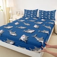 thumbnail image 4 of Feelyou Cartoon Navy Shark Bed Sheets for Kids, Kawaii Sea Wildlife King Sheets, 4 Pieces, 4 of 5