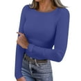 thumbnail image 2 of Chemise à Manches Longues Doublée de Polaire Thermique pour Femmes, Col Rond en Velours Double Face, Couche de Base pour Automne Hiver, Confort Chaud, Bleu G, 2 of 7