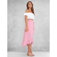 thumbnail image 6 of Womens One-Piece Wrap Tie Waist Solid Color Irregular Hem Chiffon Midi Skirt Elegant Flowy Pink M, 6 of 9