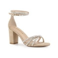 thumbnail image 1 of BLISSFUL STEP Women's Shoes Rhinestone Crisscross Strappy Block Heel Faux Suede Ankle Buckle Sandals Khaki 7, 1 of 7