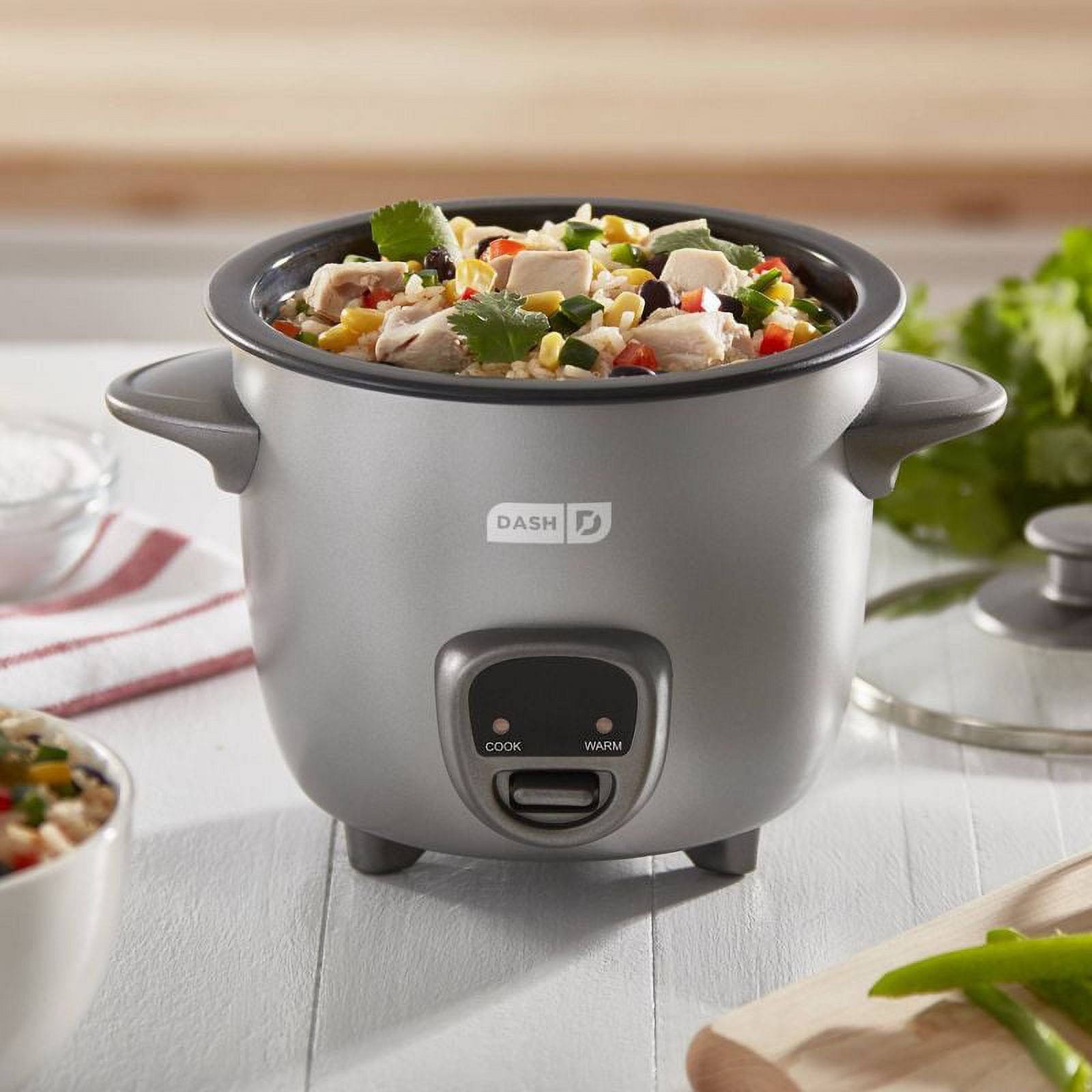 Dash Keep Warm Technology Electric Mini Rice Cooker with 2-Cup Capacity, Silver