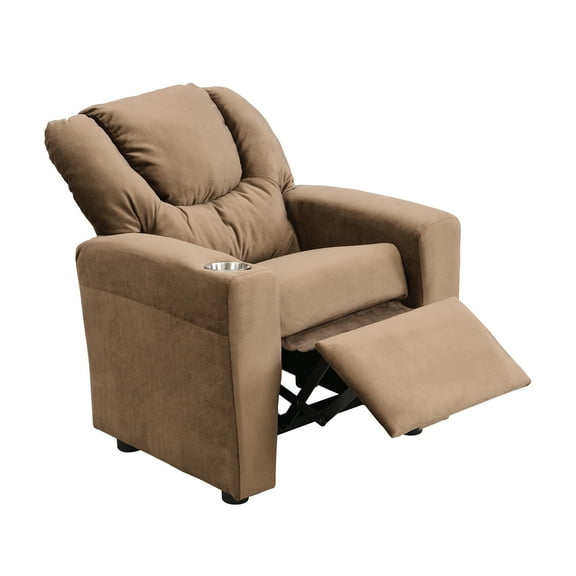 Children's velvet recliner, upholstered sofa with a cup holder, footstool, backrest