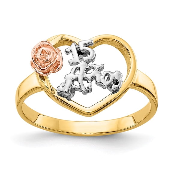 Auriga Fine Jewelry 10K Two-tone Gold & Rhodium 15 Anos Ring for Women Size- 7
