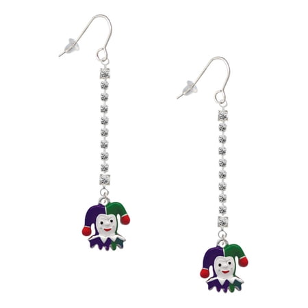 Delight Jewelry Silvertone Mardi Gras Jester - Silver-tone Long Sparkle Dangle French Earrings
