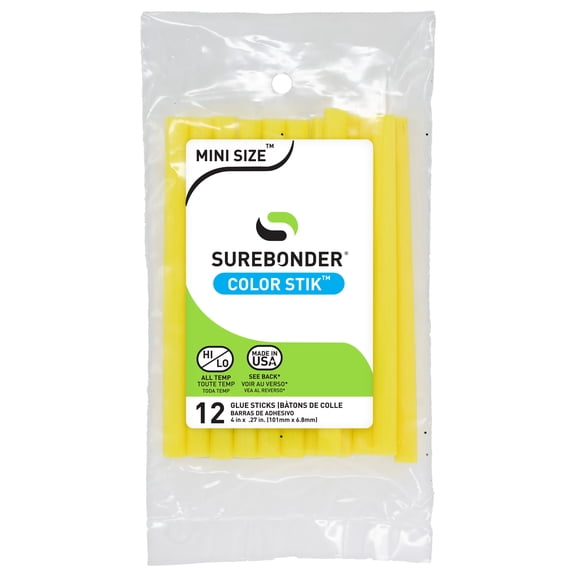 Yellow Hot Glue Sticks Mini Size - 4" - 12 Pack