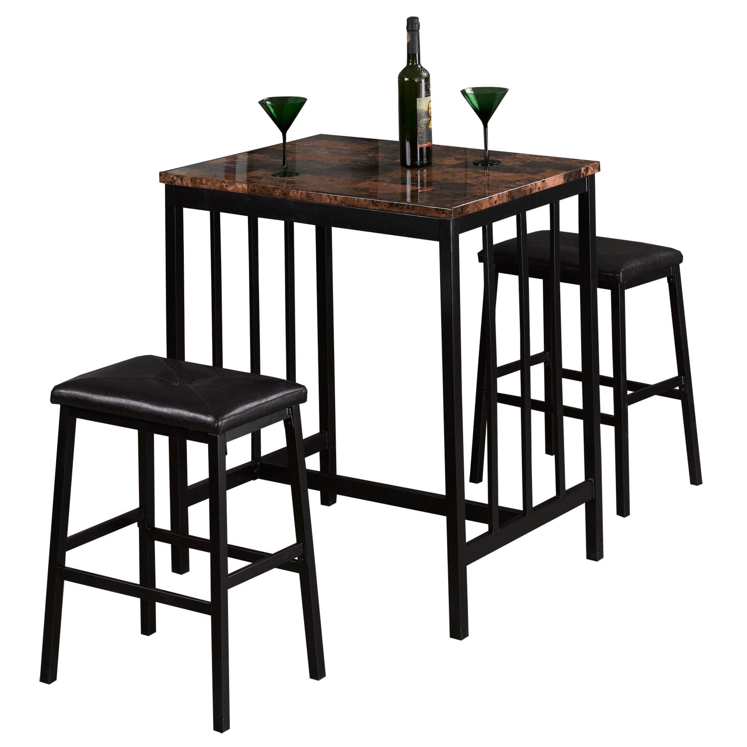 Home Source 7000-BR MOP Table with 2 Chairs Brown
