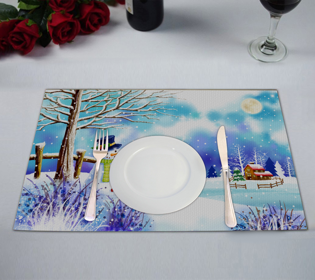 YKCG Christmas Snowman under Tree Winter Snow Scene Placemats Size