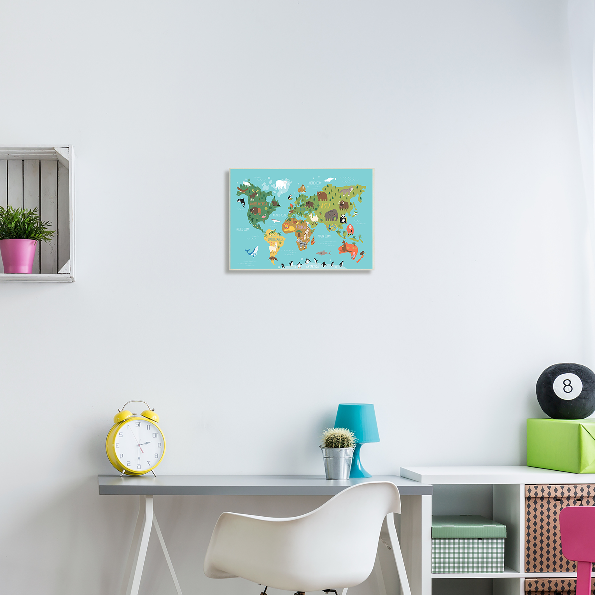 Stupell Industries Country Animals World Map Continents Wildlife Diagram Graphic Art Unframed Art Print Wall Art, Design by Abi Hall