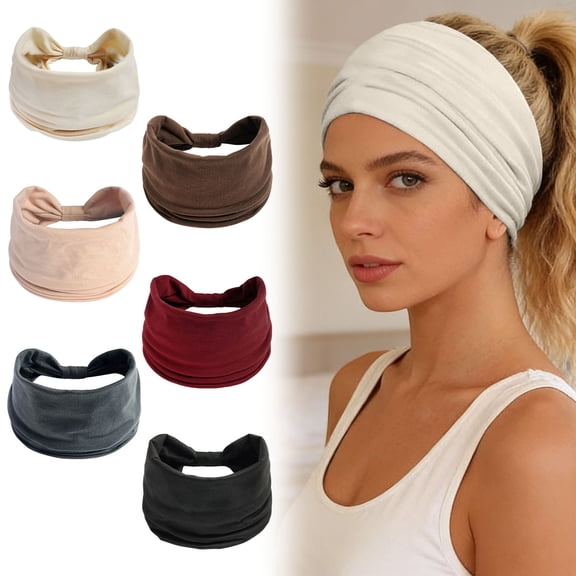 6 Pack Wide Elastic Sports Headband Wide Headbands for Women Non Soft Elastic Hair Bands Sports Yoga Running Gym Workout Knotted Head Wraps, Cotton