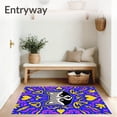 thumbnail image 3 of ODIKA 3'x5' Machine Washable Non-Slip Area Rug, Folk Art Raccoon Mosaic with Interlocking Floral and High Traffic Rug, Blue, 619372, 3 of 7