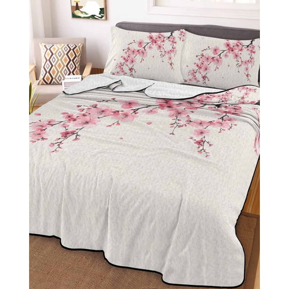 Cherry Blossoms Full Size Down Alternative Comforter, Lightweight Comforter Quilt Bedding Set with Pillow Shams Pink Flower Floral Spring Nature Country All Seasons Bed Comforter Duvet Insert 78"x90"
