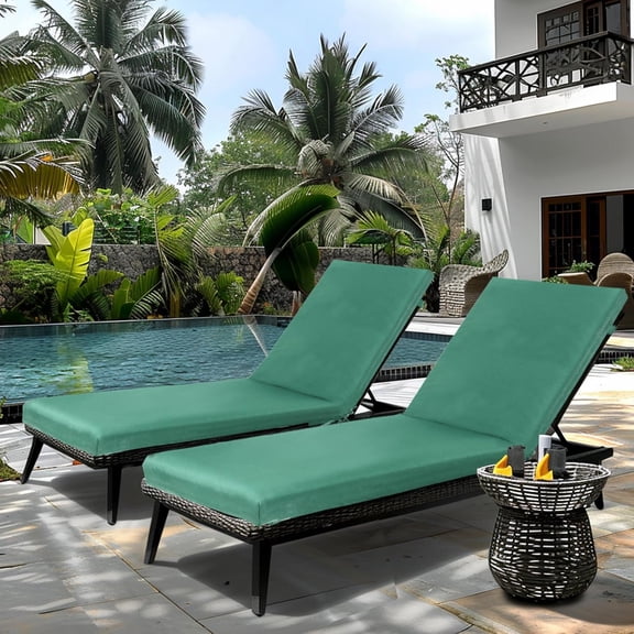 2PCS Set Outdoor Lounge Chair Cushion Replacement  Furniture Seat Cushion Chaise Lounge Cushion - Green