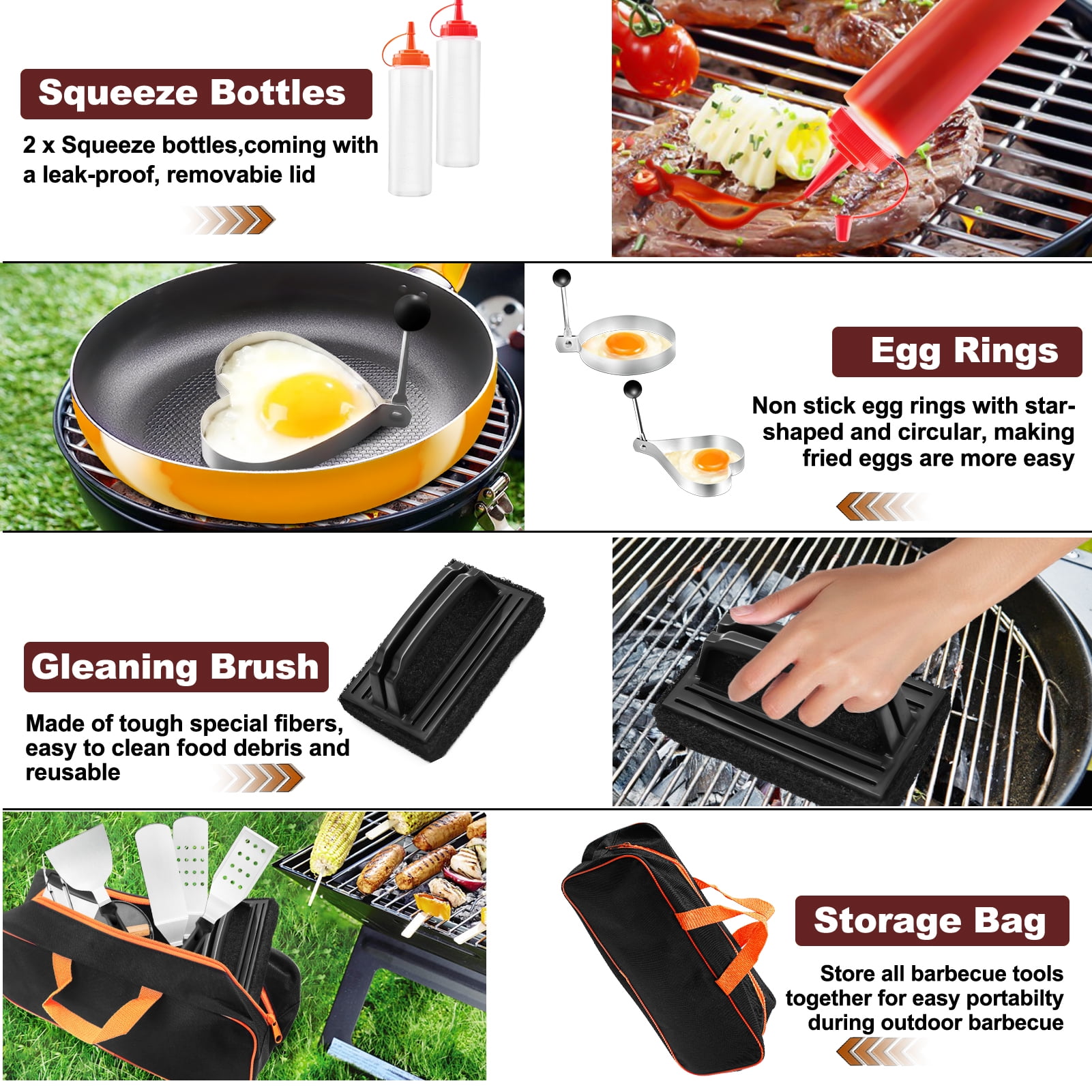 cyrico Griddle Accessories Kit, 126 Pcs Flat Top Grill Accessories for Blackstone and Camp Chef, Grill Spatula Set with Enlarged Spatulas, Basting Cover, Scraper, Burger Press, Carry Bag for Outdoor