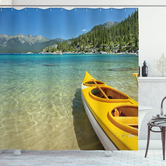 Ambesonne Lake Tahoe Shower Curtain, Extreme Kayaking, 69"Wx70"L, Lime Green Turquoise
