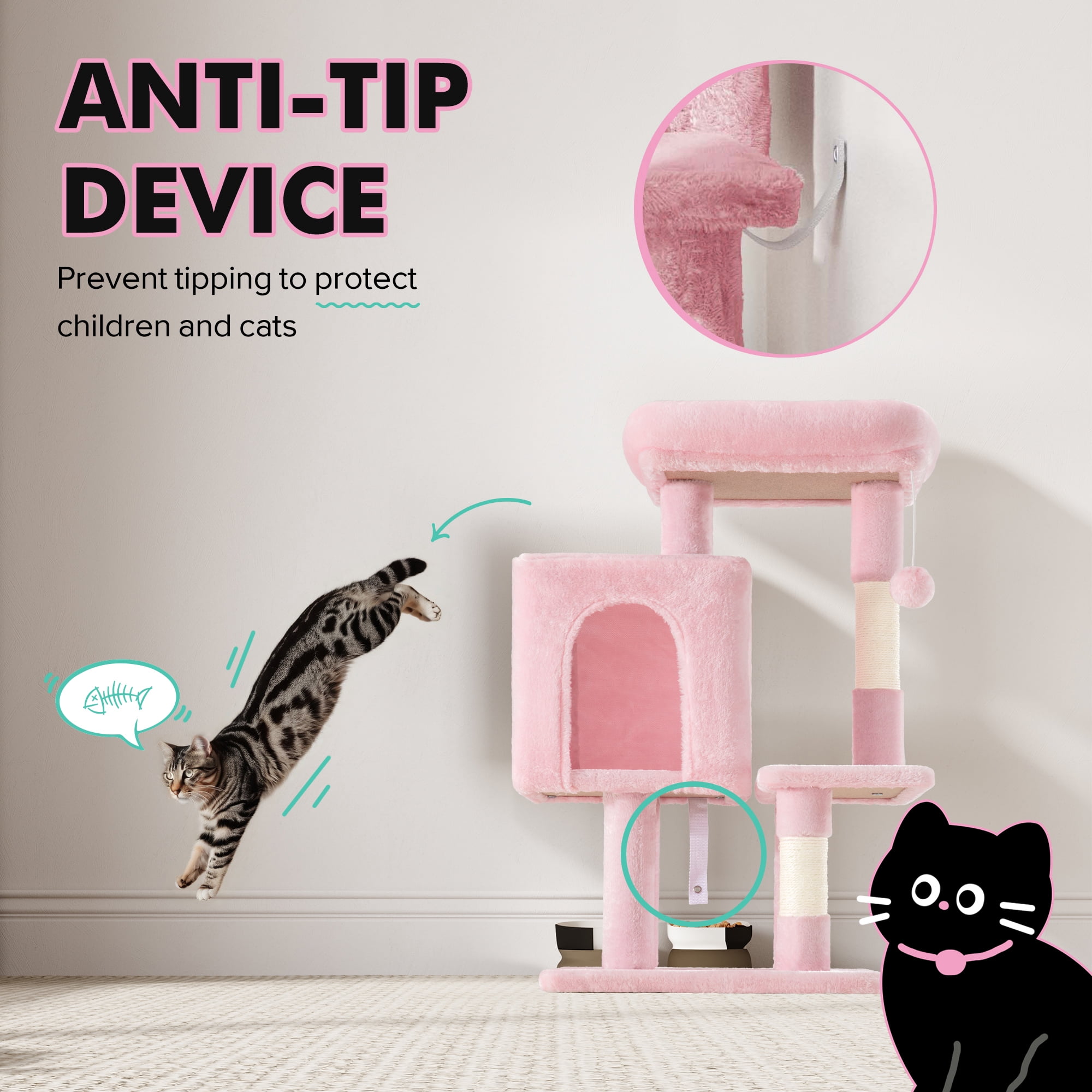 Einfach 29" Cat Tree Tower with Plush Perch Condo House for Indoor Cats & Scratching Post, Pink