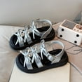 thumbnail image 2 of ZHOGXU Toddler Girls Summer Sandals With Adjustable Straps Open Toe Bow Design Slip On Soft Fashion Flat Shoes For Everyday Wear,Silver,1-2 Years, 2 of 5