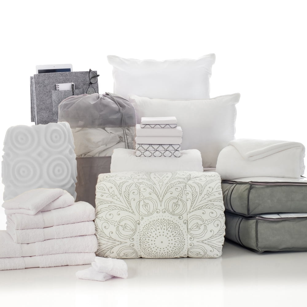The Complete Campus Pak in Kiara Silver White, 24Piece Twin XL Bedding Comforter Set, With