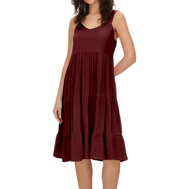 Vestido informal ligero sin mangas de color liso para mujer, ideal para primavera-verano