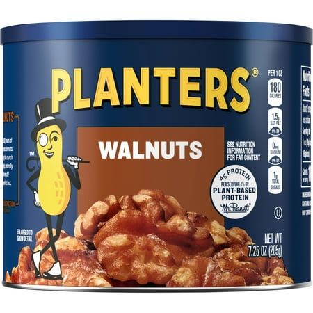PLANTERS Walnuts, Snack Nuts Whole, Kosher, Plant Based Protein, 7.25 oz Canister
