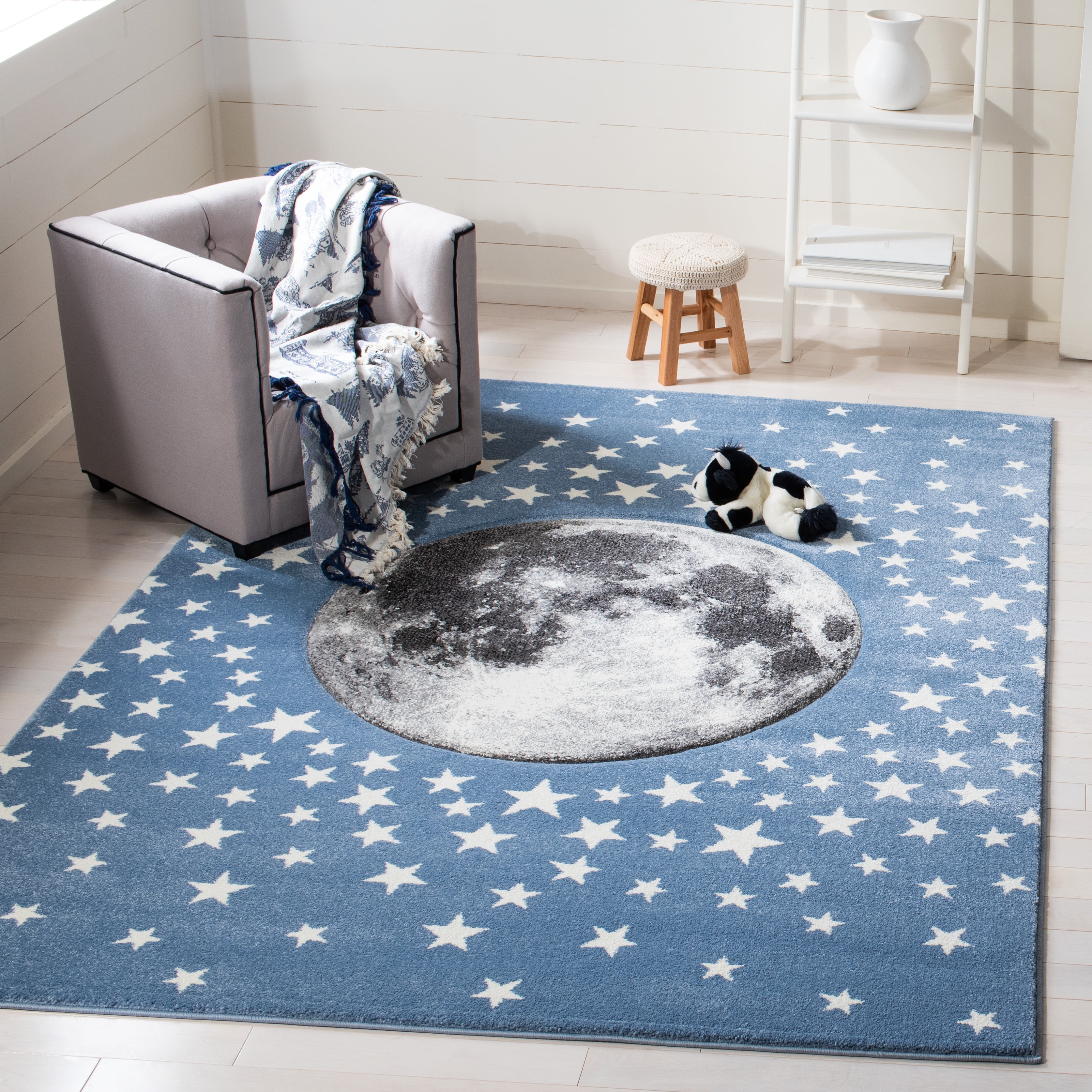 Grey Rug Kids Bedroom Children Nursery Star Rug Carpet Unisex Thick Playroom Mat